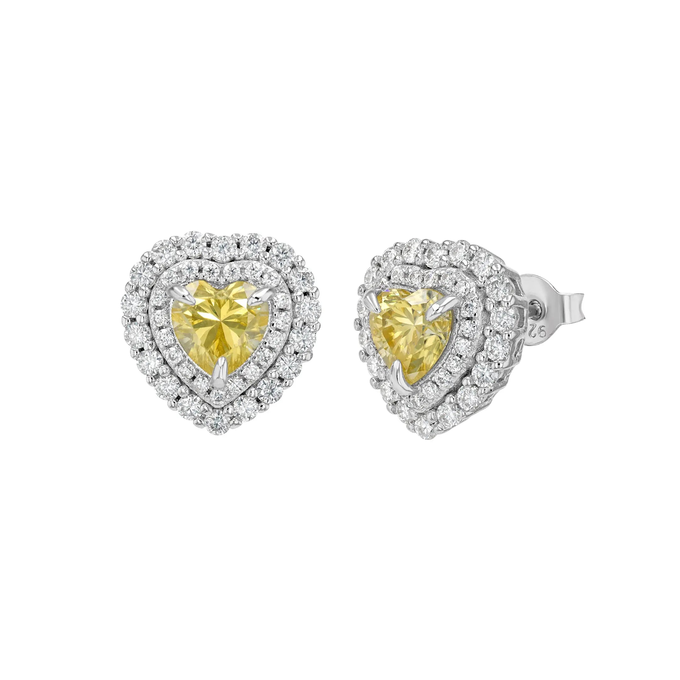 Yellow Sapphire & Moissanite heart Halo Earrings Summer Diamonds